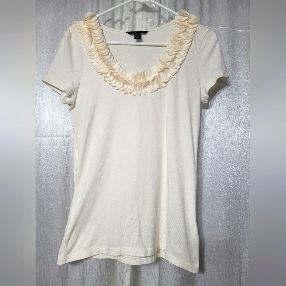 Tommy Hilfiger Women's Top  Decorated Neckline Cream Cotton/Rayon Medium